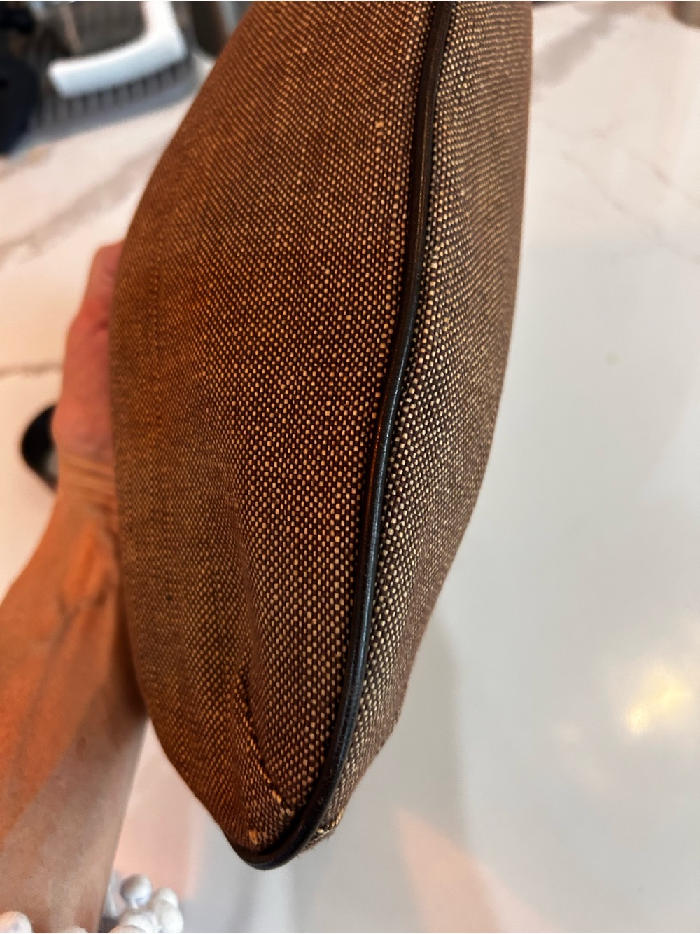 Banana Republic Brown Canvas Woven Shoulder Bag with Brown Leather Trim - Picture 2 of 6